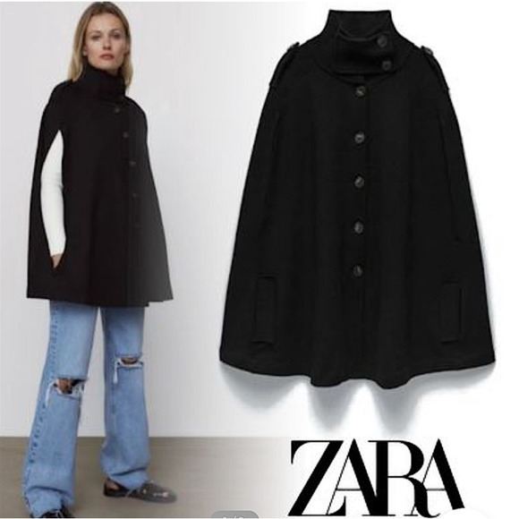 Zara Jackets & Coats Zara Knit Cape Poncho Black Coat New Poshmark